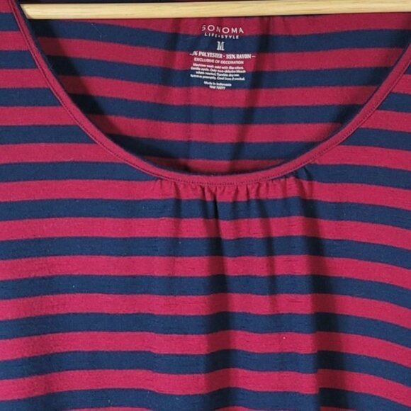 Sonoma Womens Striped Pullover Top Red Blue Medium Scoop Neck 3/4 Sleeve - Picture 6 of 6